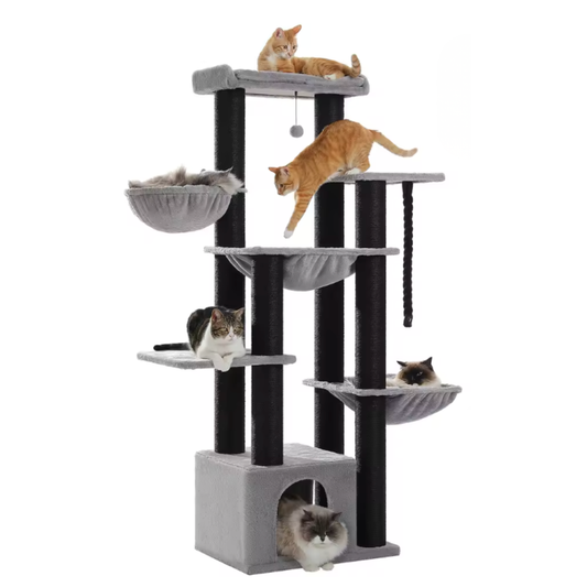 Arbre à chat en bois à plusieurs niveaux sur pied – Gris